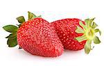 Two red strawberries isolated on white background