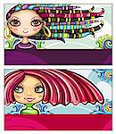 Set of colorful decorative business cards featuring attractive girls with stylish hair styles. Space for your information. #1