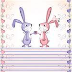 Valentine's card. Baby rabbit. Vector illustration. Pink and blue bunny.