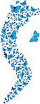 Swarm of flying blue butterflies making S form. Vector set