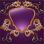 shaped shield in a gilded frame  on purple background