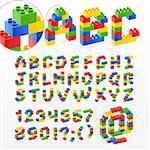 Colorful brick toys font with numbers. Vector illustration.