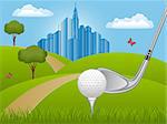 Summer landscape with golf club. Vector illustration.