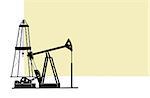 The illustration depicts the silhouettes  of derricks for the extraction of oil from the bowels of the earth.