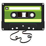 Audio Cassette with damaged tape over white