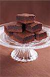 Chocolate brownies on the cake stand