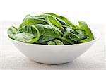 Fresh spinach in a bowl on white background