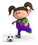 cute little cartoon girl playing soccer - high quality 3d illustration