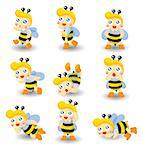 cartoon bee boy icon set