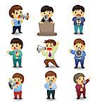 set of funny cartoon office worker talk with Microphone and speaker