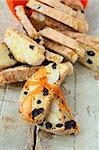 Italian biscotti cookies with a ribbon on a wooden table