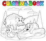 Coloring book with happy animals 2 - vector illustration.