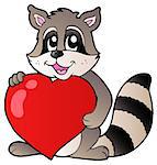 Cute raccoon holding heart - vector illustration.