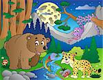Forest scene with happy animals 1 - vector illustration.
