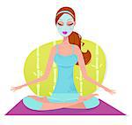 Beautiful meditating woman in yoga pose. Vector Illustration.