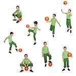 Football or soccer player boy in different positions - isolated, collage