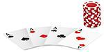 Playing Cards - Four Aces and Poker Chips On White Background