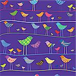 Retro vector funny bird. Seamless cute pattern. Design element.