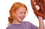 Red haired girl holding a baseball