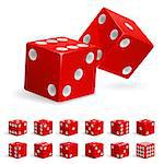 Set realistic red dice. Illustration on white background