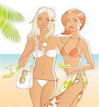 Two tanned women on the beach. Girls and accessories are separate.