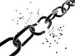 A computer generated image of a chain with a broken link.