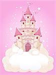 Illustration of a Fairy Tale princess pink castle in the sky