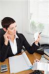 Focused accountant checking receipts in her office