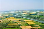 Air view, birds eye view of the fields and hills