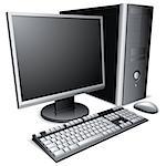 Desktop computer with lcd monitor, keyboard and mouse.