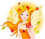 Illustration of beautiful Autumn fairy with Maple Leaf