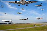 Air travel - Plane traffic in airport at rush hour