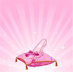 Crystal Cinderella?s slipper on pink pillow background
