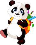 Panda Mignon sur son chemin de l'école