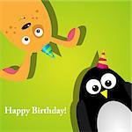 Vector greeting card with a penguin and dog