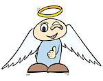 Little angel with halo over head showing ok sign