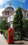 Saint Paul's Cathedral and a red telephone booth in front of it