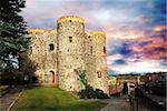 Ypres Tower belongs to the oldest buildings in the town of Rye, East Sussex - Great Britain. This photo pictures the structure at sunset.