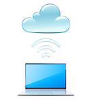 Vector illustration of modern laptop send files to cloud server