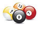 Four billiard balls with numbers: seven, eight, nine and thirteen. Also available as a Vector in Adobe illustrator EPS 8 format, compressed in a zip file.