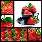 Strawberry collage - ripe fresh strawberries