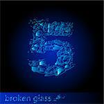 One symbol of broken glass  - digit five. Illustration on black background