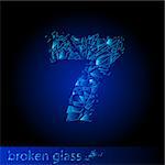 One symbol of broken glass  - digit seven. Illustration on black background