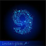 One symbol of broken glass  - digit nine. Illustration on black background