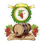 Wine barrel with purple grapes