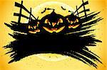 Grungy Halloween background with pumpkins  bats and full moon
