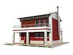 three-dimensional contemporary house on white background exclusive design - rendering