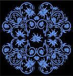 Illustration of abstract floral ornament in blue color