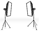 Photographic LIghting - Two Professional Studio Lights with Soft Boxes on Tripods on White Background