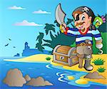 Coast with young cartoon pirate 2 - vector illustration.